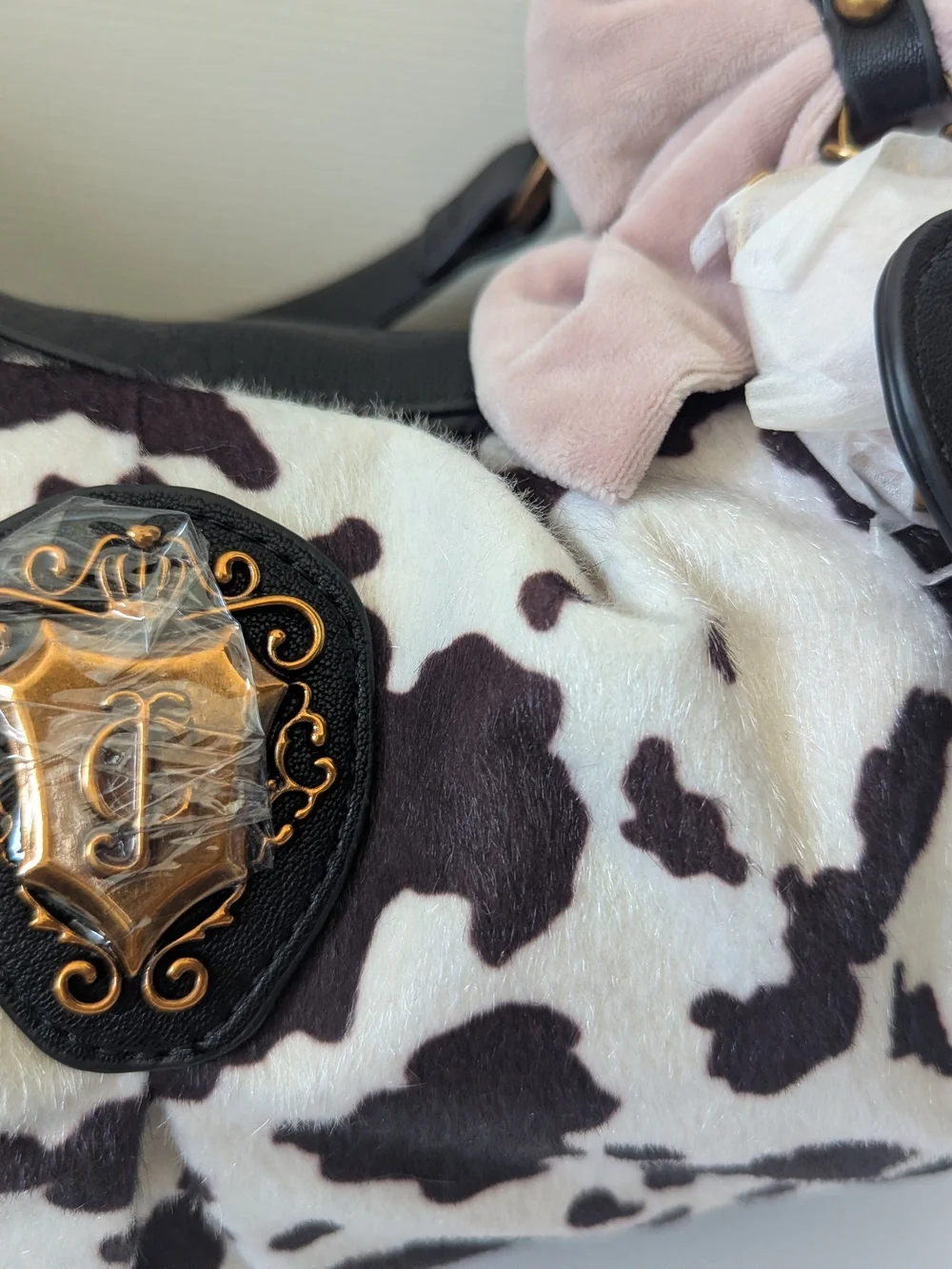 Juicy Couture Romance Cow Print Faux Fur Hobo Shoulder Bag Liquorice/White Y2k